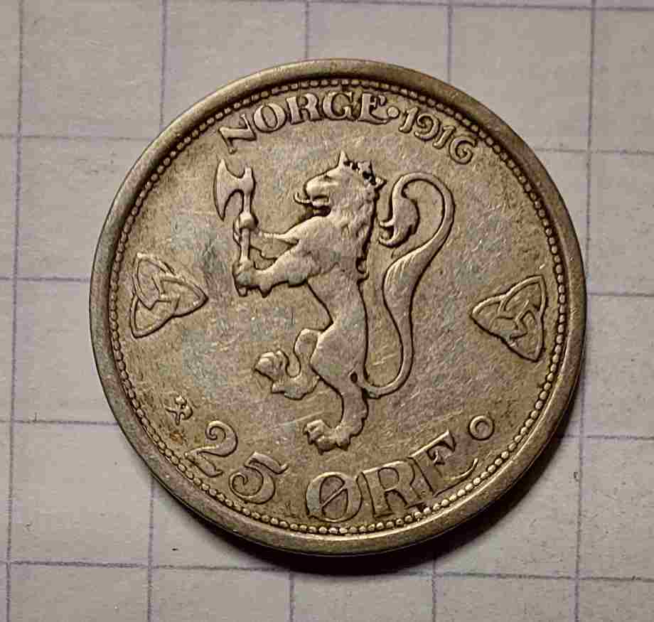 25 øre 1916 sølv. Kv. 1/1+