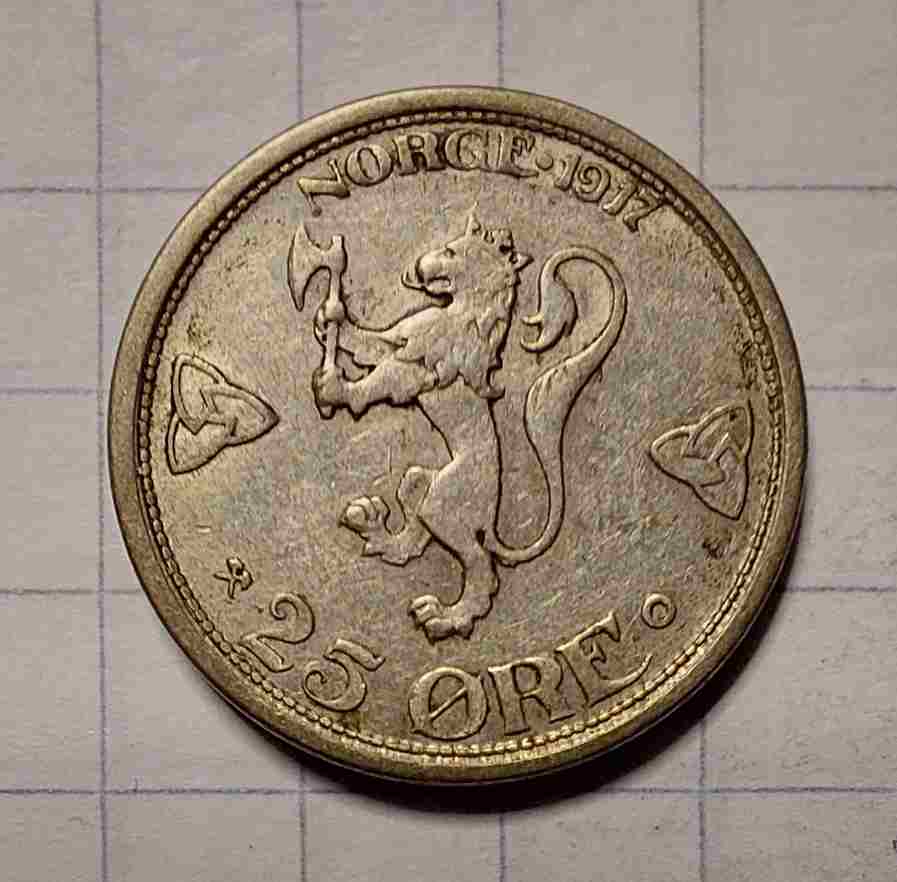25 øre 1917 sølv. Kv. 1+