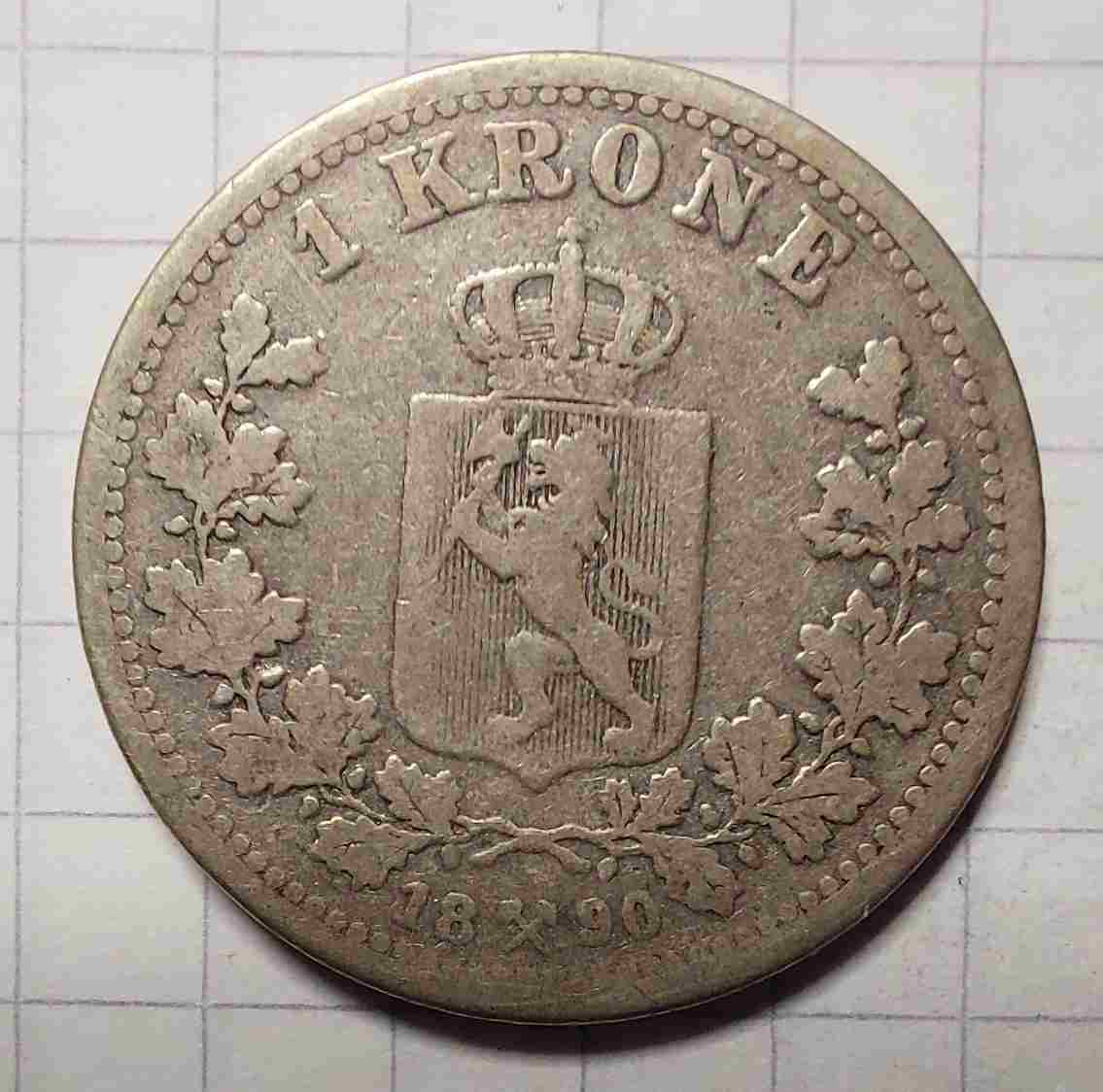 1 krone 1890 sølv. Kv. 1-