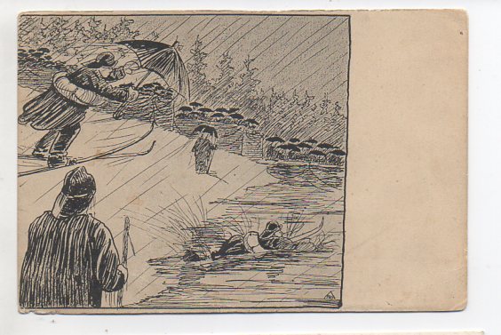 Fredrik Bødtker Skirenn i regnvær småformat brukt 1913