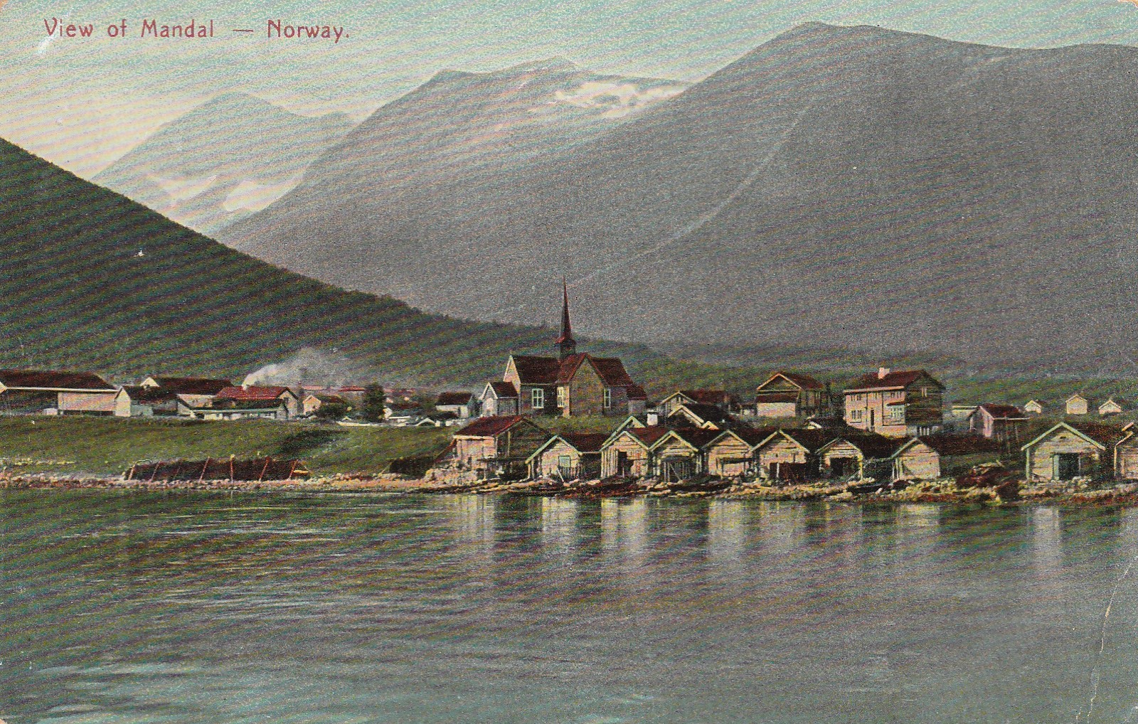 Gammelt kort fra Mandal . Import . Unum Pst i 1909 Små