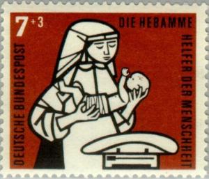 BRD 1956. Michel # 243. Barneomsorg 7 pf. Postfrist merke.