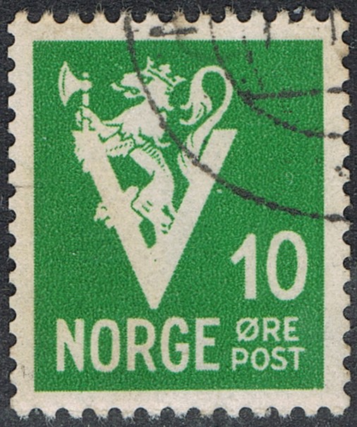 Nk 293. 10 øre hvit V 1941