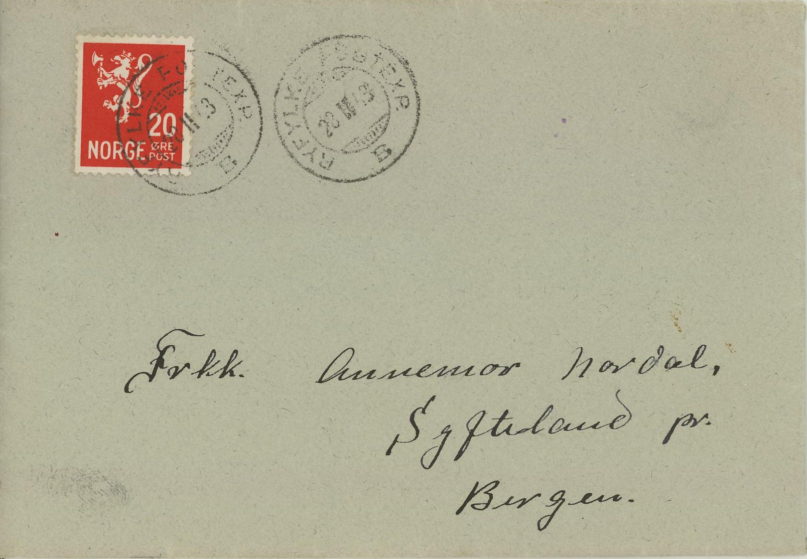 NK 246 II a på pent brev stemplet RYFYLKE POSTEXP / B / 28 II 43