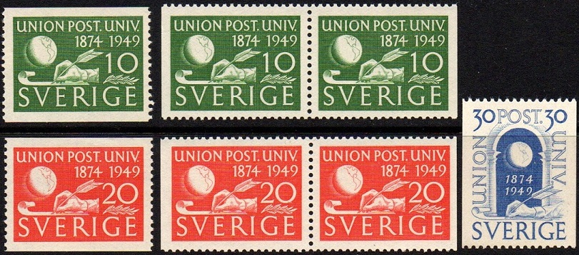 Sverige Afa: 357-59 + 2 par - Verdenspostforeningen 75 år **