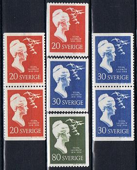 Sverige Afa: 449-51 + 2 par - Selma Lagerlöf 100 år **