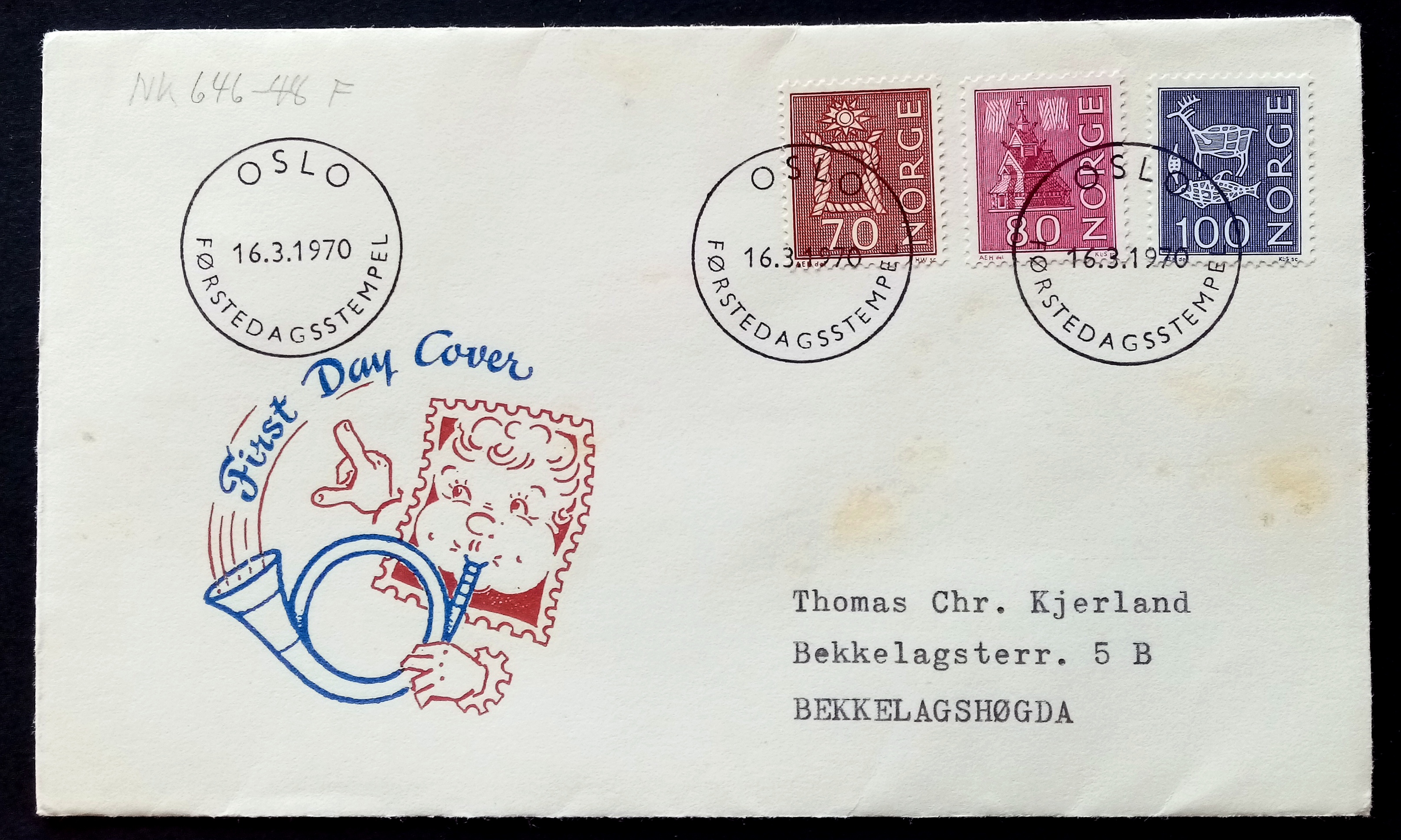 Norge - FDC - 646 - 48.- 70,80,100 øre. 16.3.1970