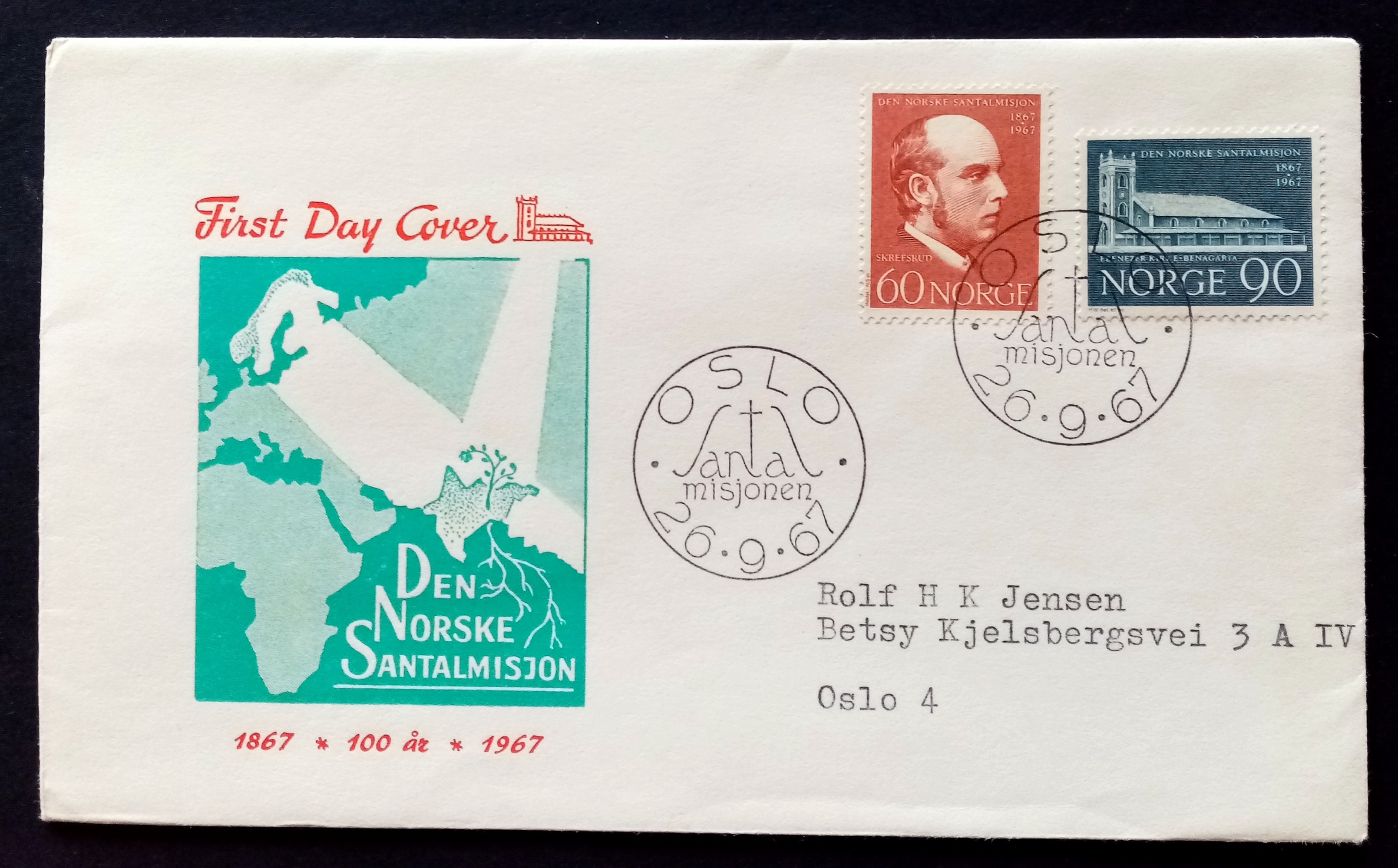 Norge - FDC - 593-94. Santalmisjon. (OSLO.26.9.67)