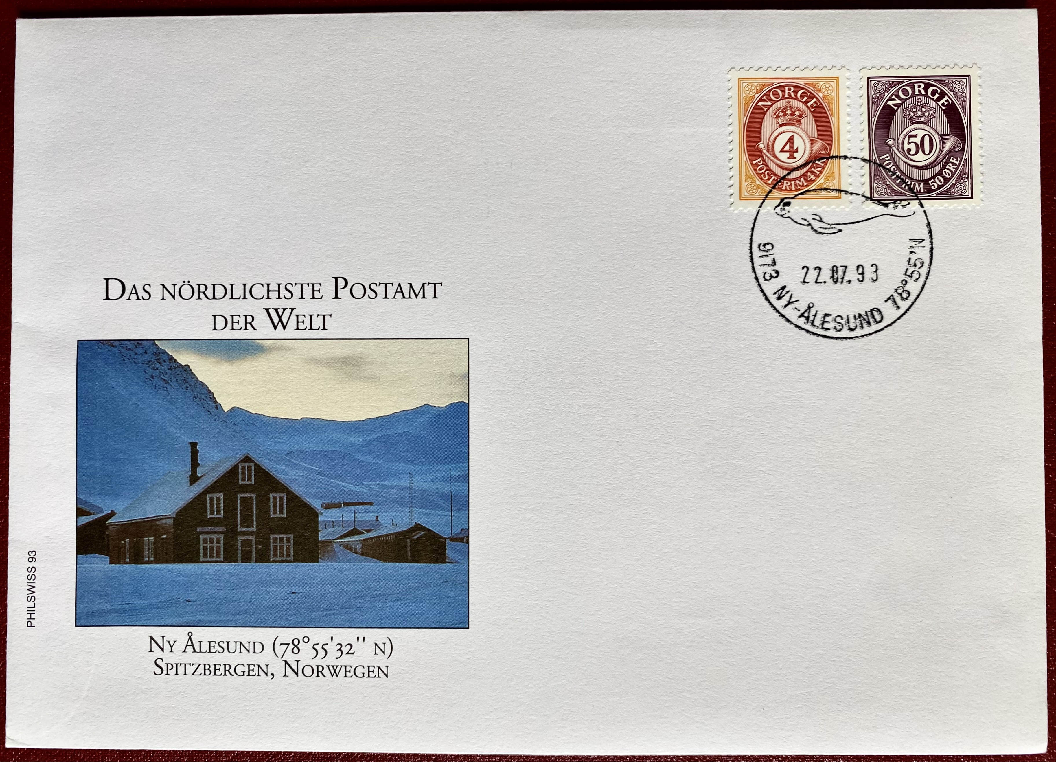 Brev Stemplet Ny-Ålesund 22.07.93 Philswiss