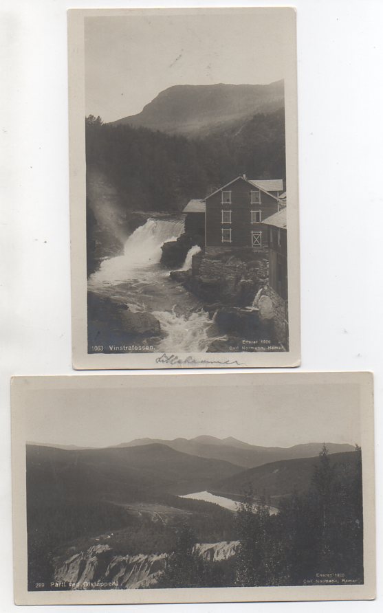 Olstappen og Vinstrafossen 2 småformat, et brukt 1925