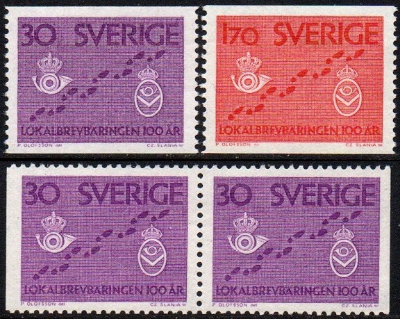 Sverige Afa: 491-92 + par - Innførelse av lokal brevombæring 100 år **