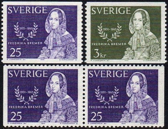 Sverige Afa: 546-47 + par - Frederika Bremer død 100 år **