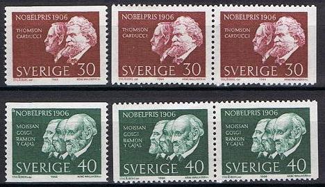 Sverige Afa: 572-73 + 2 par - Nobelprisvinnere 1906 **
