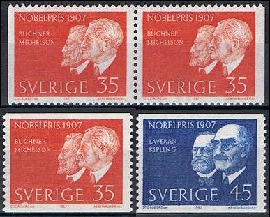 Sverige Afa: 602-03 + par - Nobelprisvinnere 1907 **