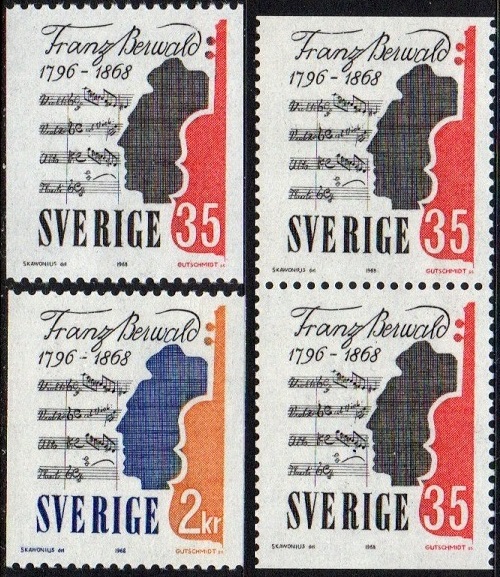 Sverige Afa: 607-08 + par - Franz Berwald - død i 100 år **