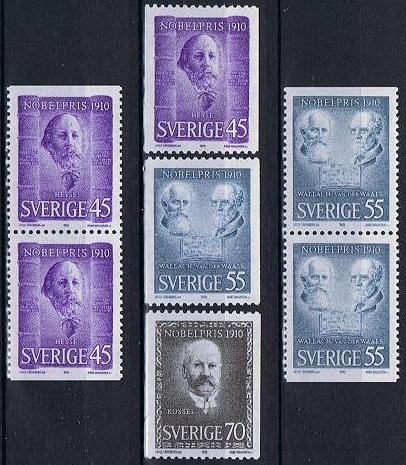 Sverige Afa: 703-05 + 2 par - Nobelprisvinnere 1910 **