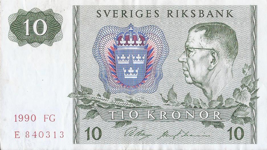 pengeseddel - 10 kronor 1990