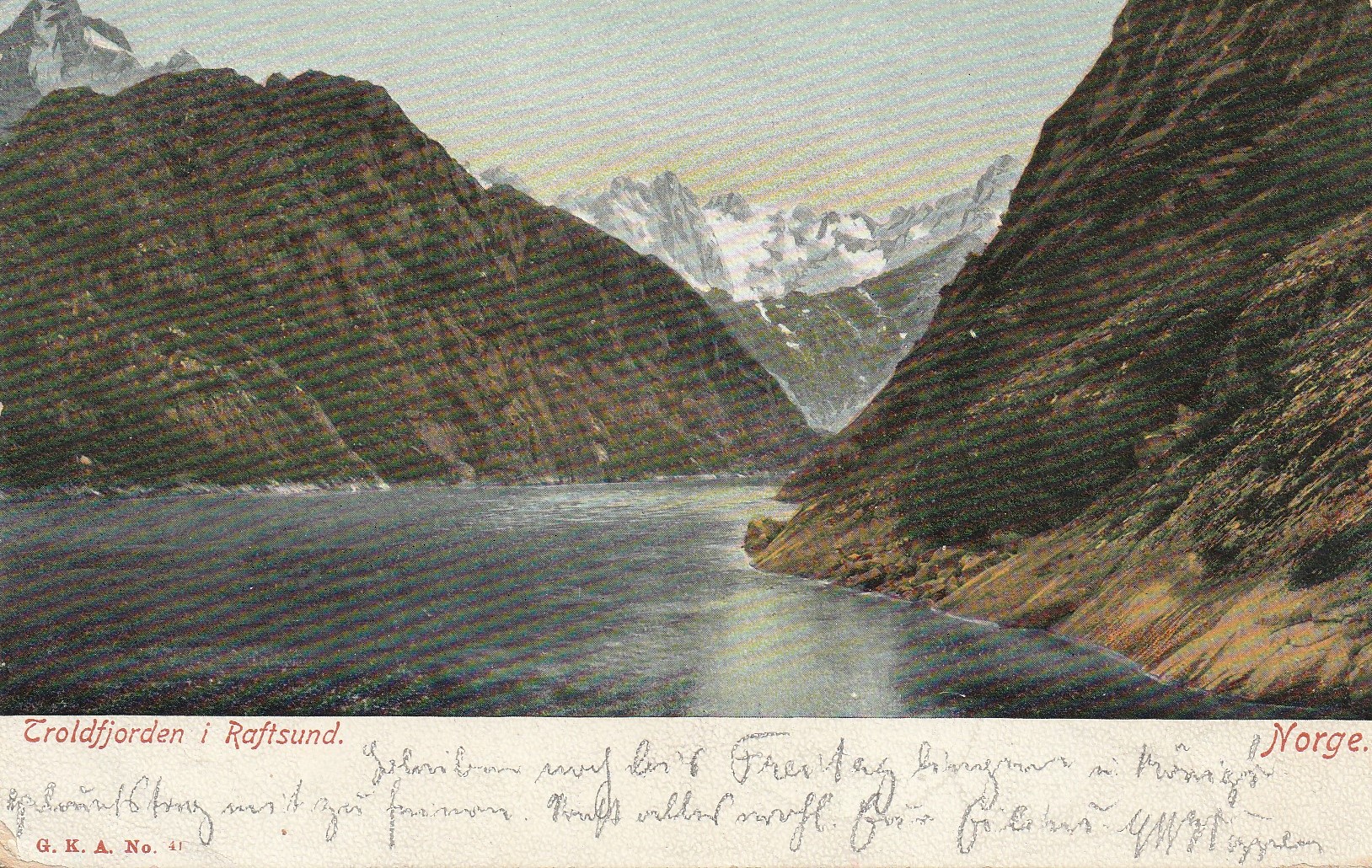 Gammelt Brevkort fra Troldfjorden i Raftsund. . G.K.A 41? Pst Små