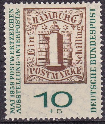 BRD 1959. Michel 310. Interposta 10 pf. Postfriskt merke