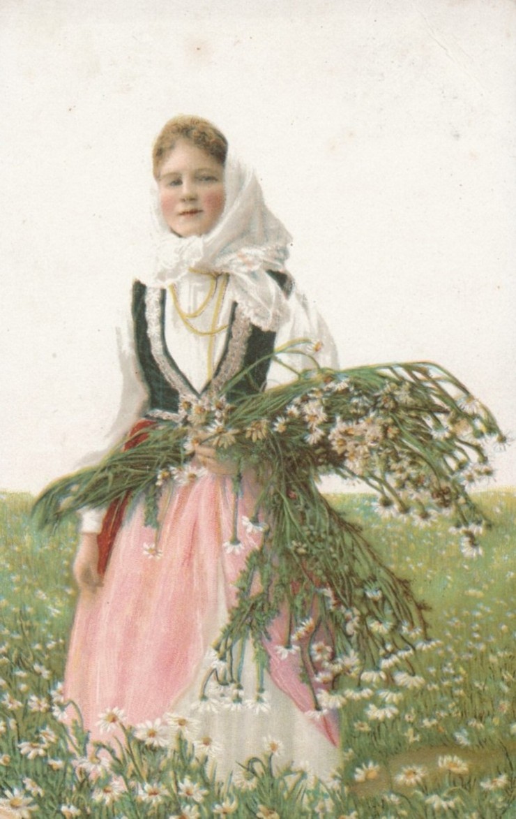 Jente med blomster, brukt 1917, Mittet 51  (5828)