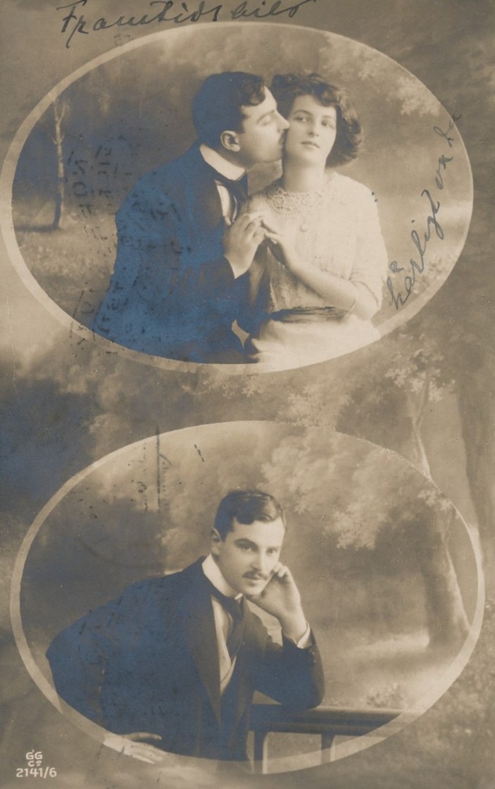 Bilde med og uten dame, brukt 1913  (5836)