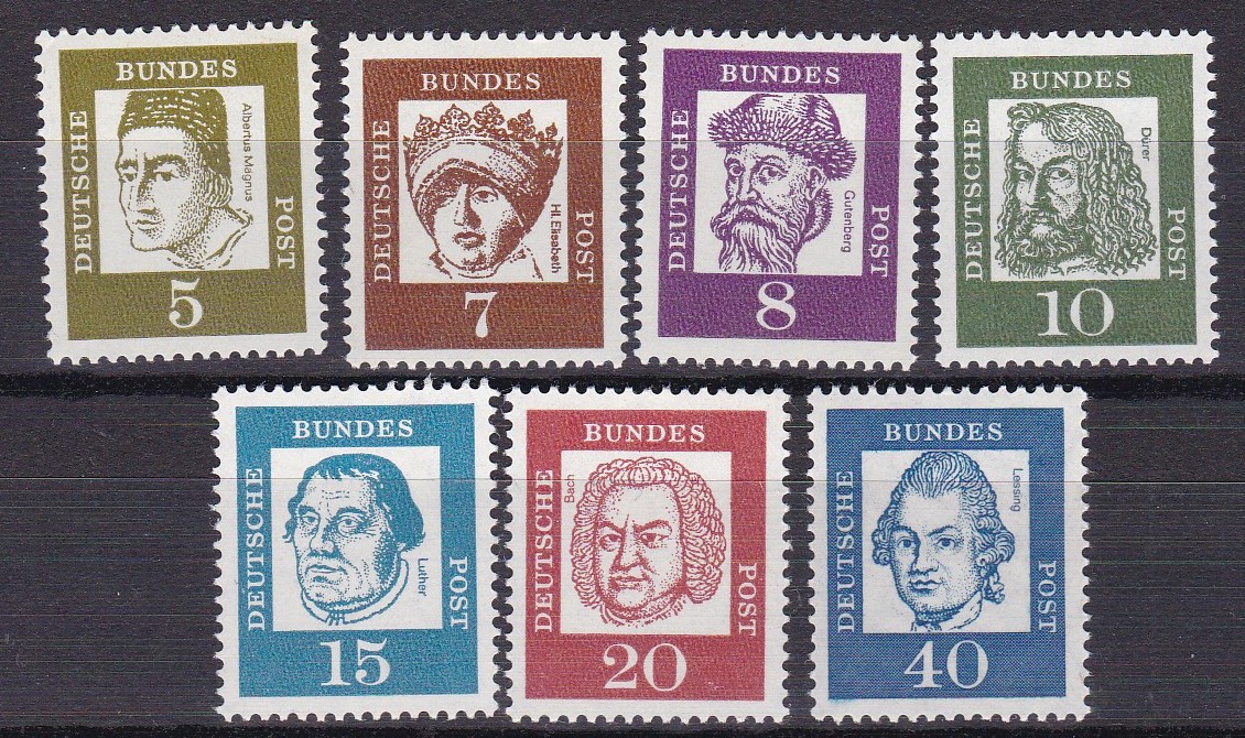 BRD 1961. Michel # 347X/355X. Viktige tyskere. Vanlig papir.