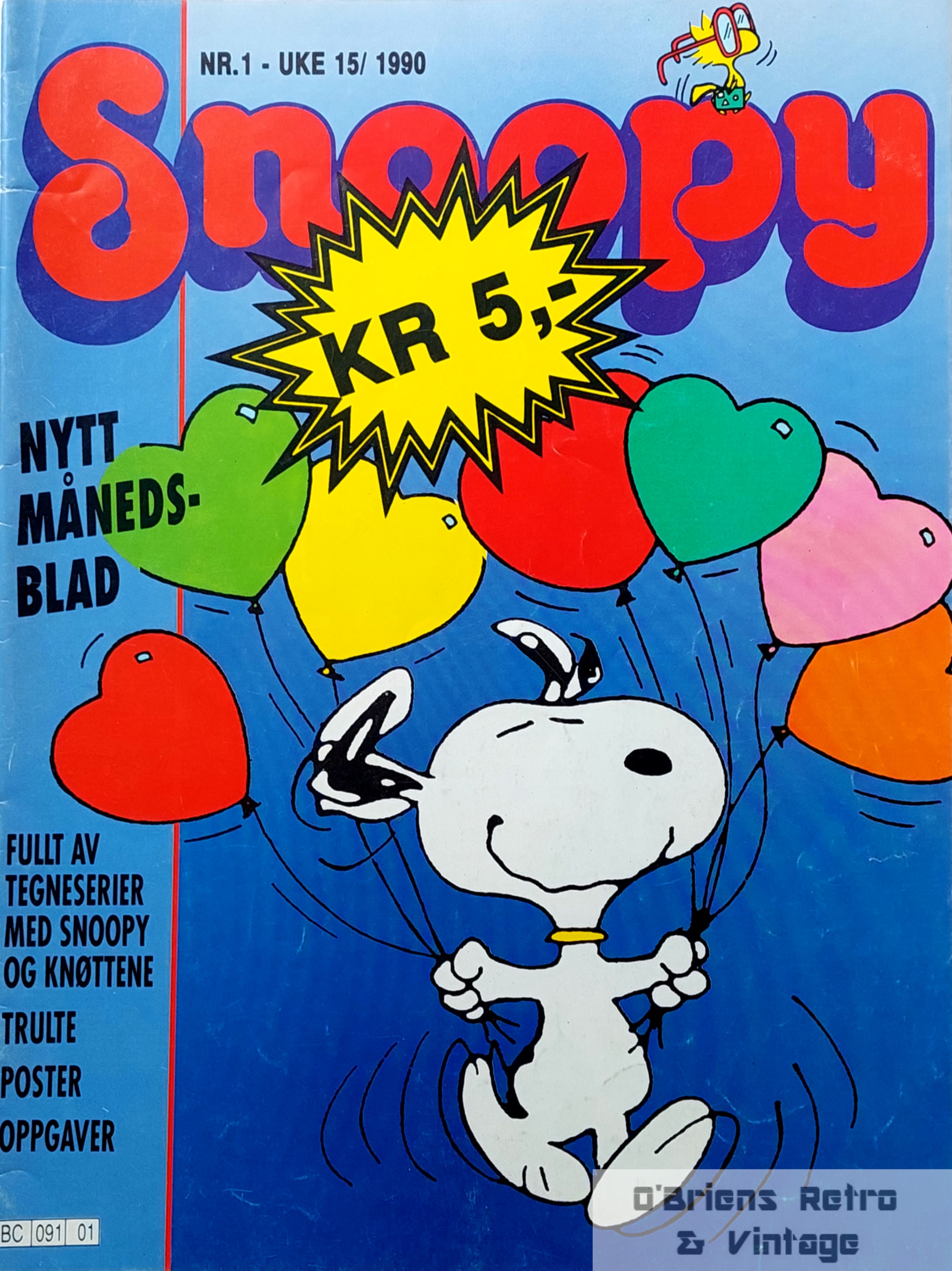 Snoopy - 1990 - Nr. 1 - Med poster midt i bladet