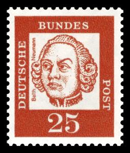 BRD 1961. Michel # 353y. Viktige tyskere. 25 pf. Fluoriserende papir. Postfriskt merke