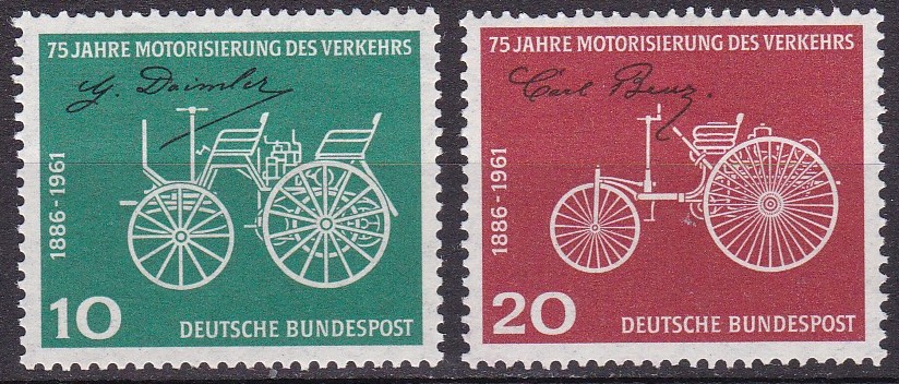 BRD 1961. Michel # 363-364. Veteranbiler. Postfrisk serie