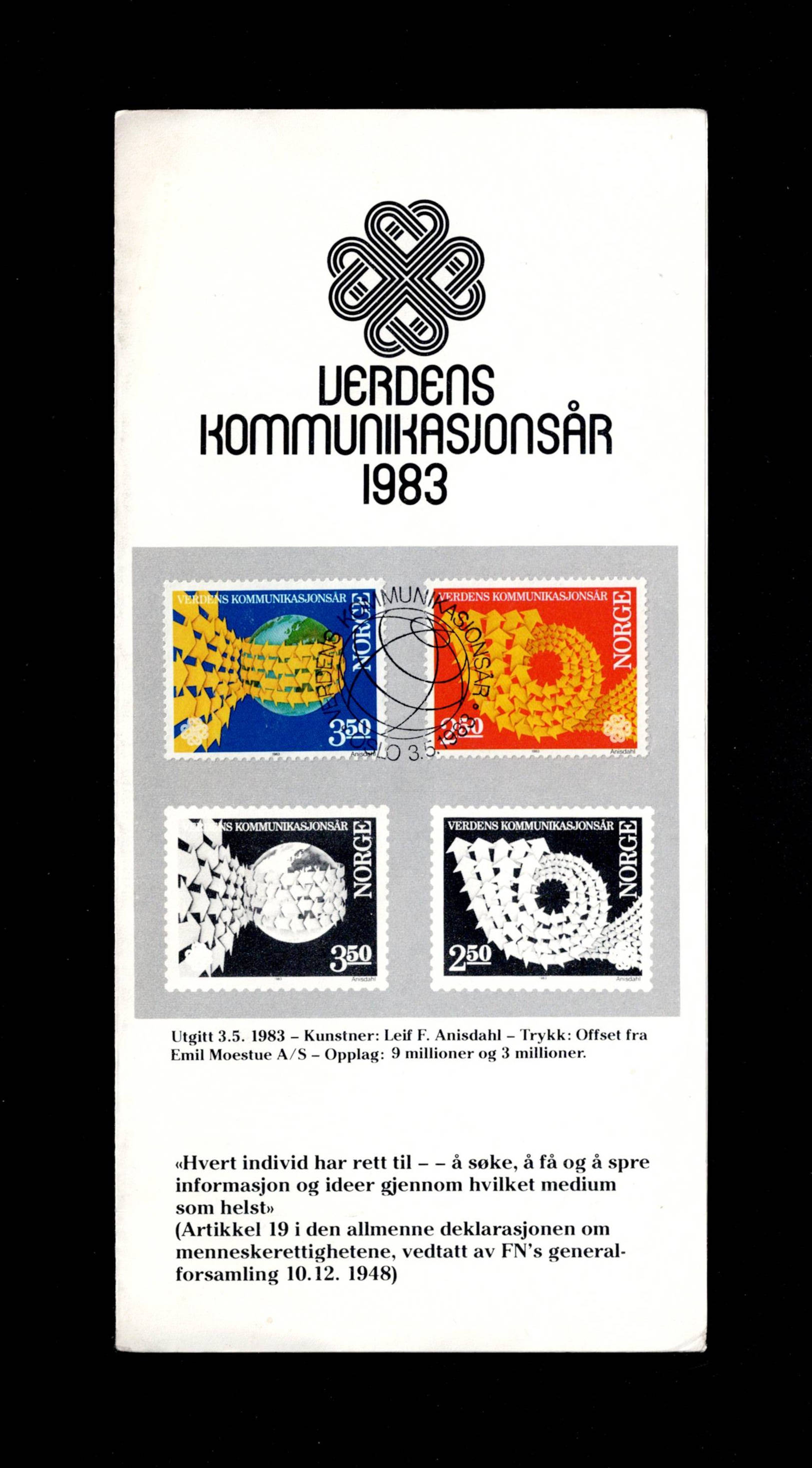 FDC 1983 NK935-936 Kommunikasjon vignet 9 Postverket