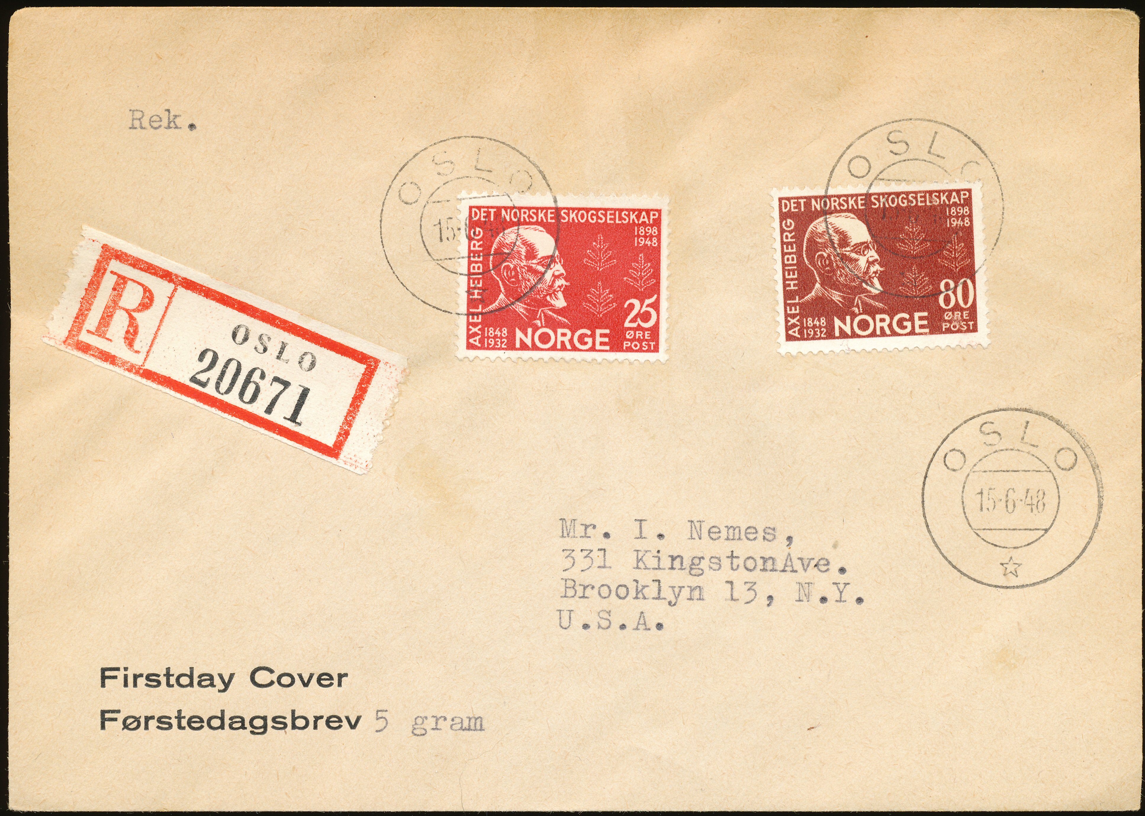 FDC 1948 NK372-NK373 tekstvignett 1 Oslo REK