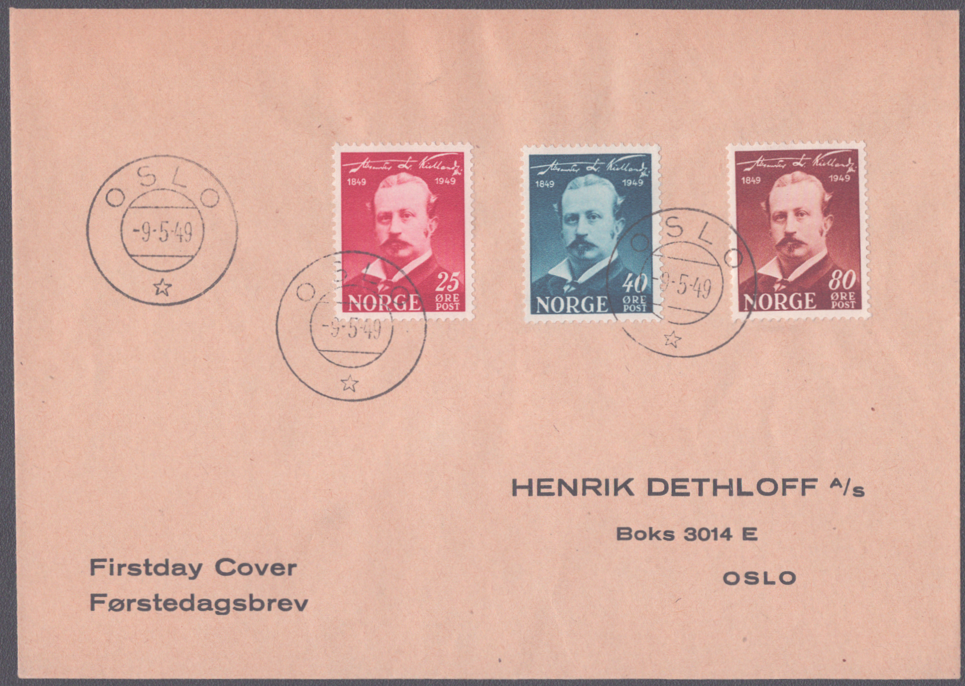 FDC 1949 NK377-NK379 tekstvignett 1 Oslo