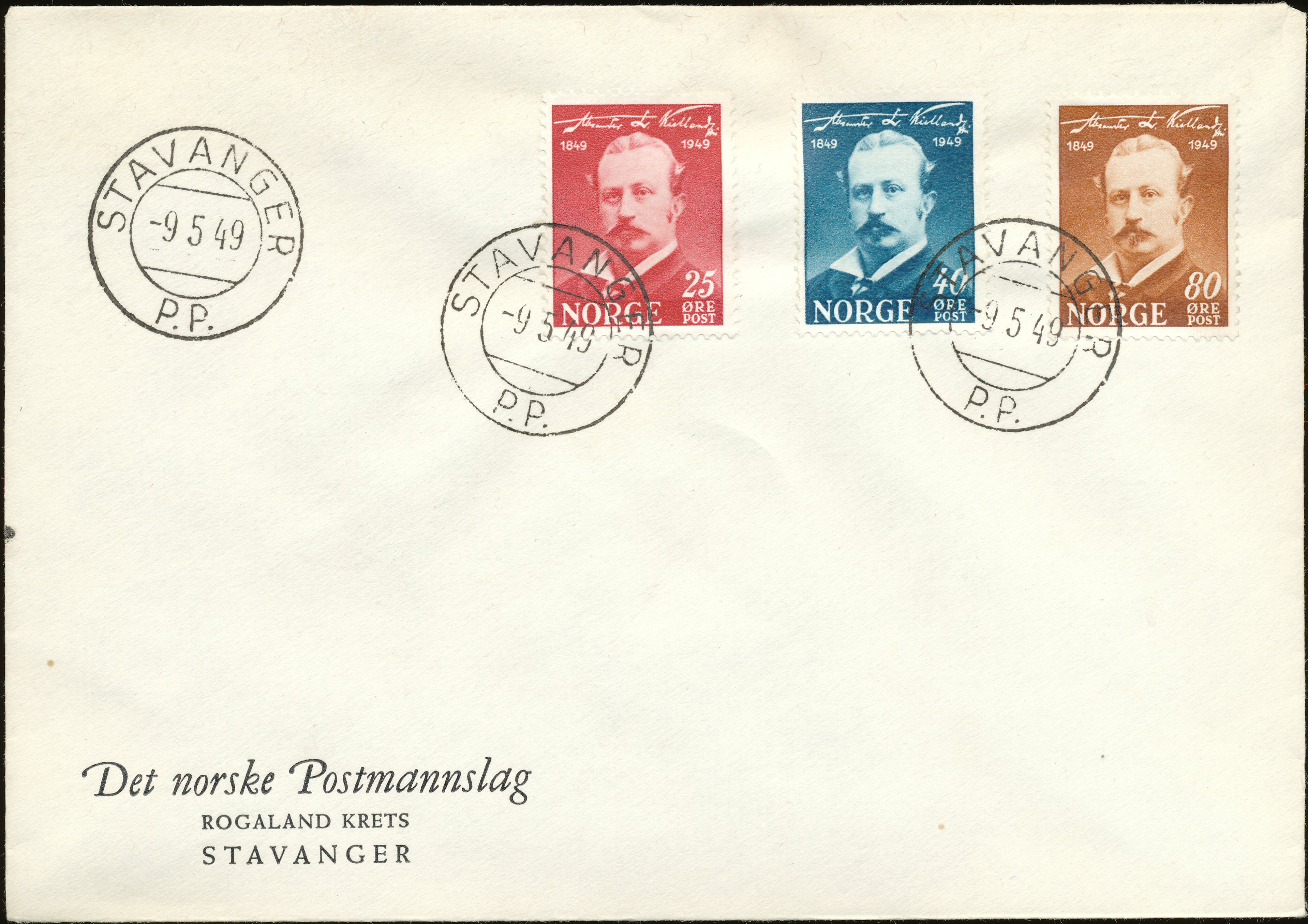FDC 1949 NK377-NK379 tekstvignett 2 Stavanger