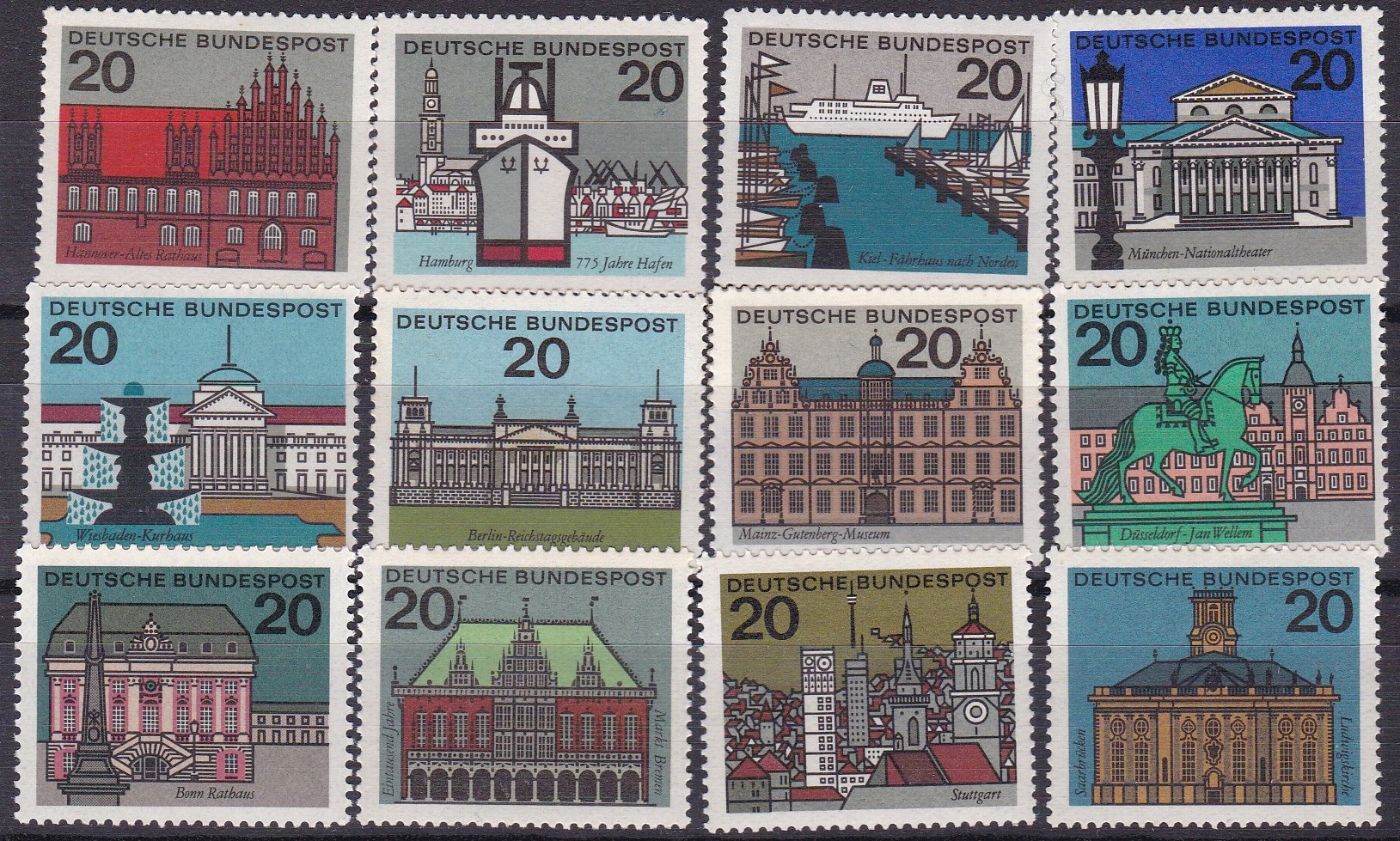 BRD 1964. Michel # 416-427. delstatshovedsteder. Postfrisk serie