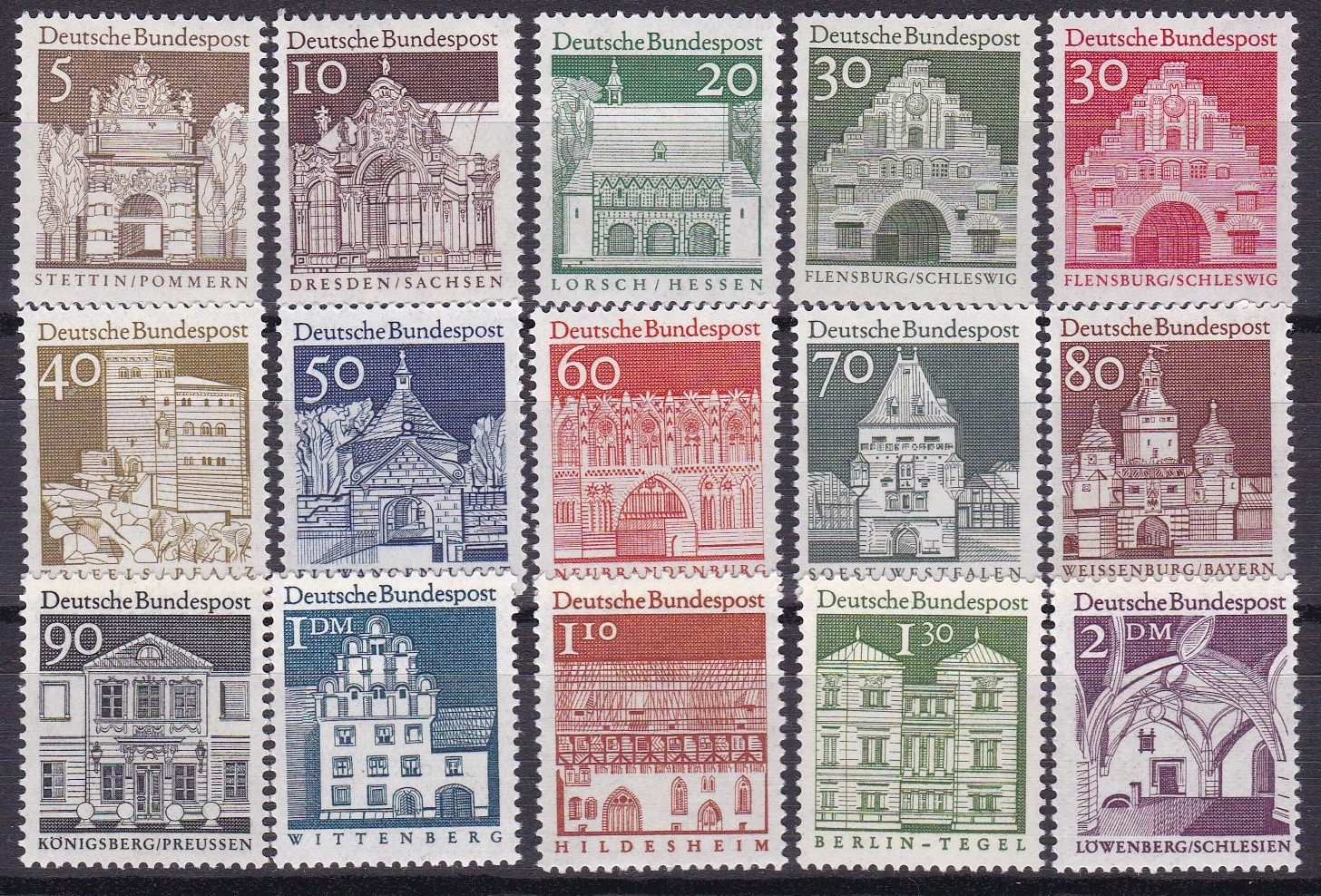BRD 1966. Michel # 489-503. Bygninger. Postfrisk serie