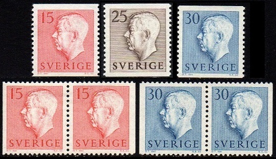 Sverige Afa: 431+432+433+2 par - Kong Gustaf VI Adolf **
