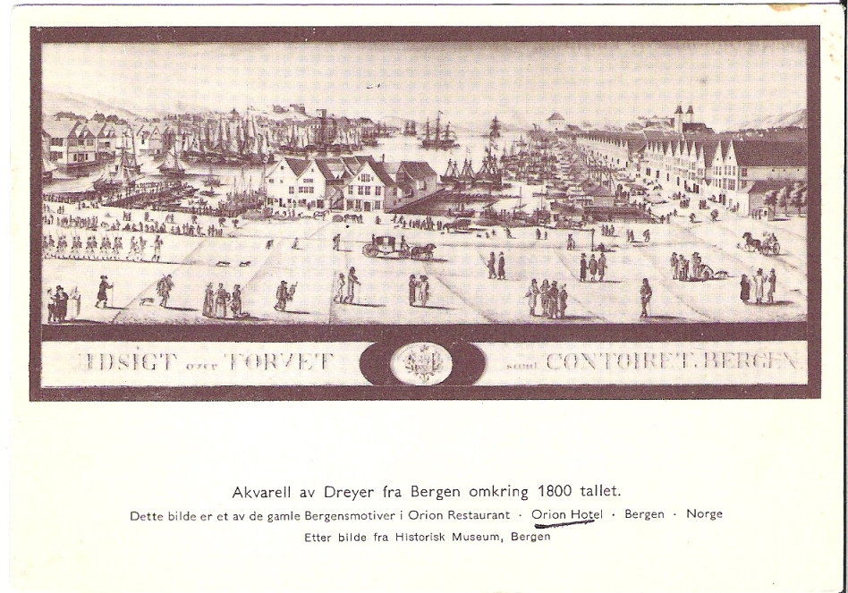 Bergen på reklamekort Orion Hotel
