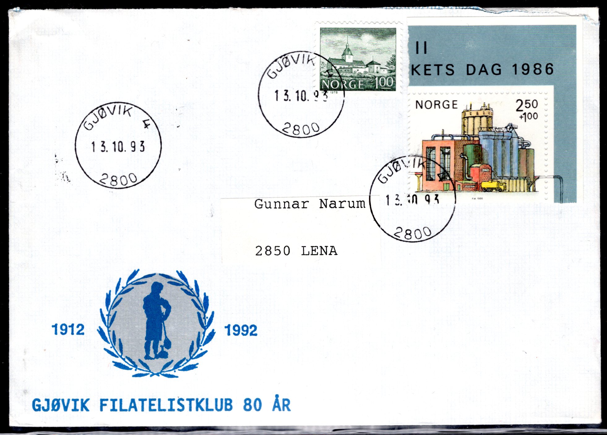 brev stemplet Gjøvik 1993 se scan