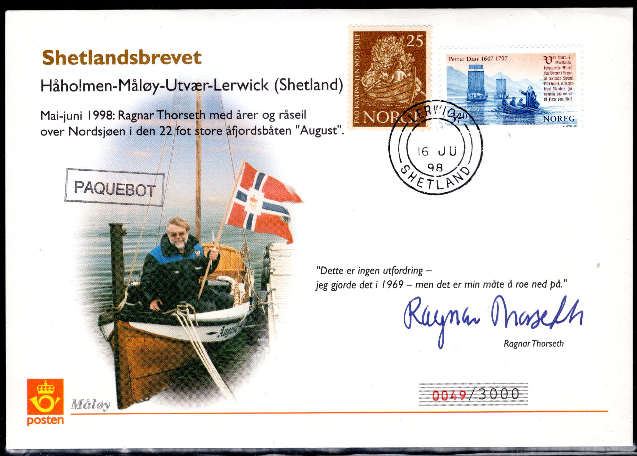 Shetlandsbrevet stemplet Lerwick 1998 sign Thorseth se scan