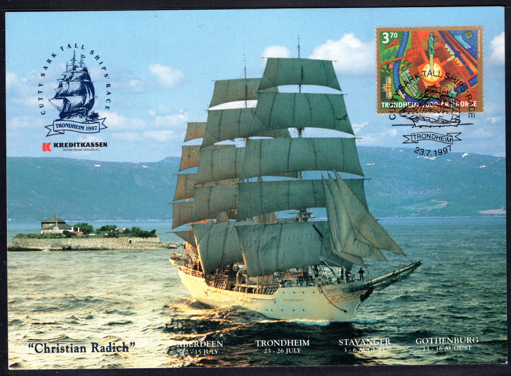 Kort stemplet Cutty Sark Trondheim 1997 se scan