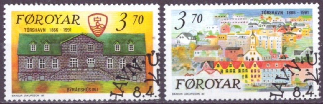 FÆRØYANE. AFA 211-12. PENT RUNDSTEMPLA. (20,-)