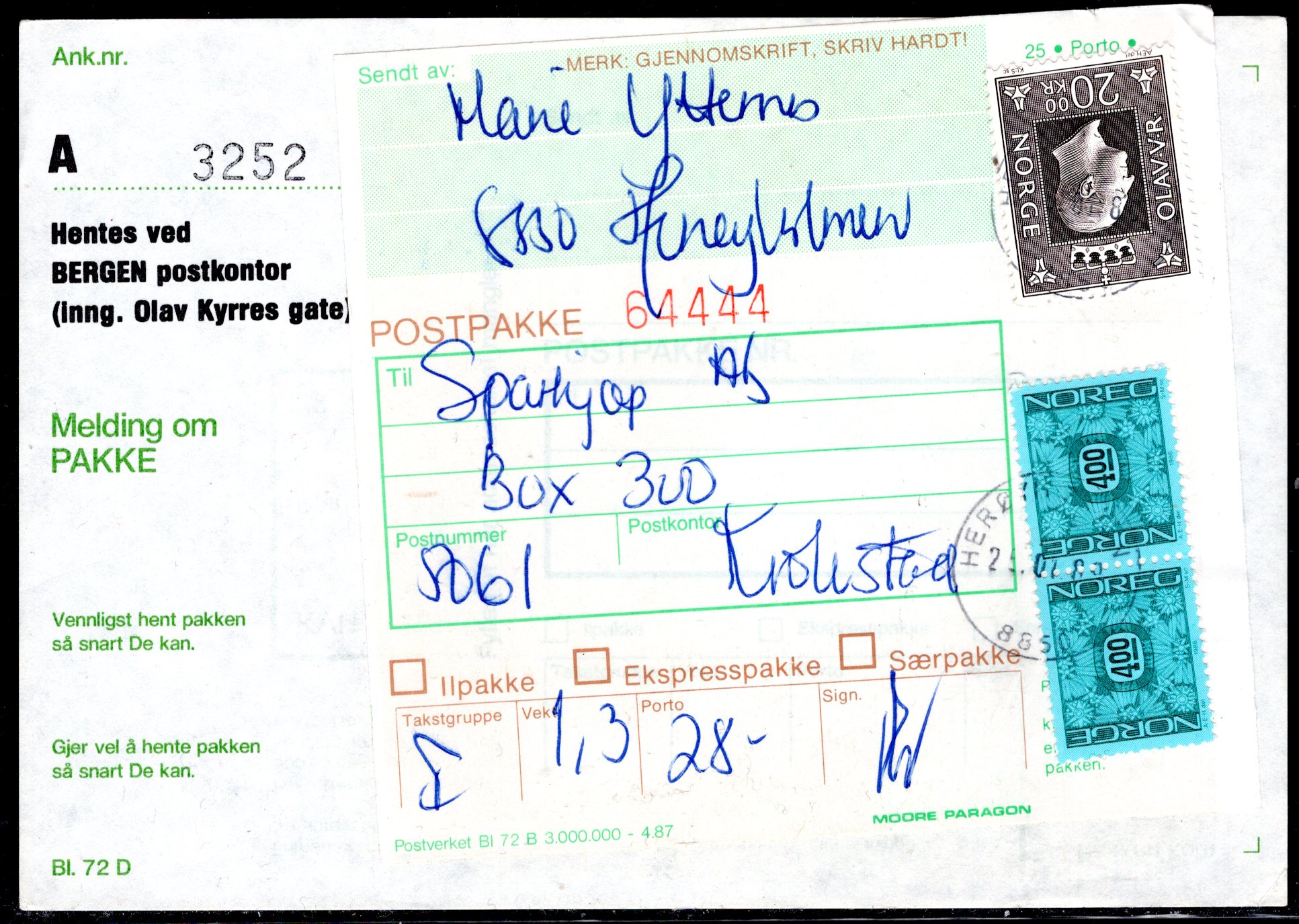 Følgebrev stemplet herøyholmen 1987 se scan