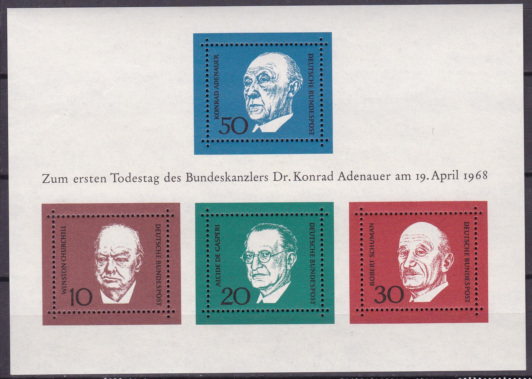 BRD 1968. Michel # BL 4. Konrad Adenauer. Postfriskt miniark