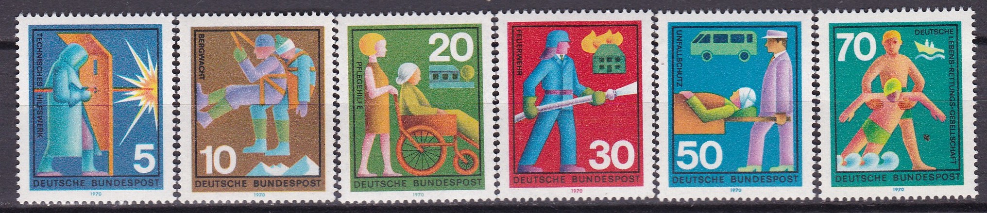 BRD 1970. Michel # 629-634. Frivillig redning. Postfrisk serie