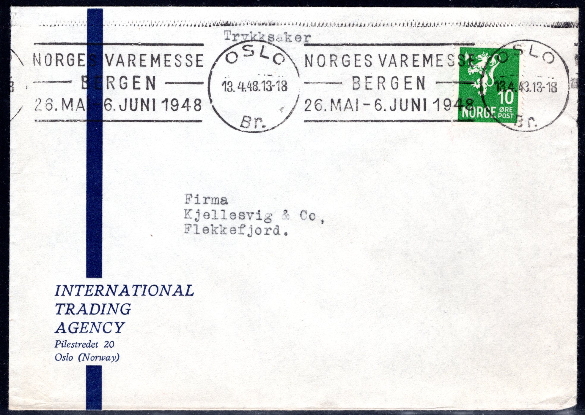 Firmabrev tekststemplet Oslo 1948 se scan
