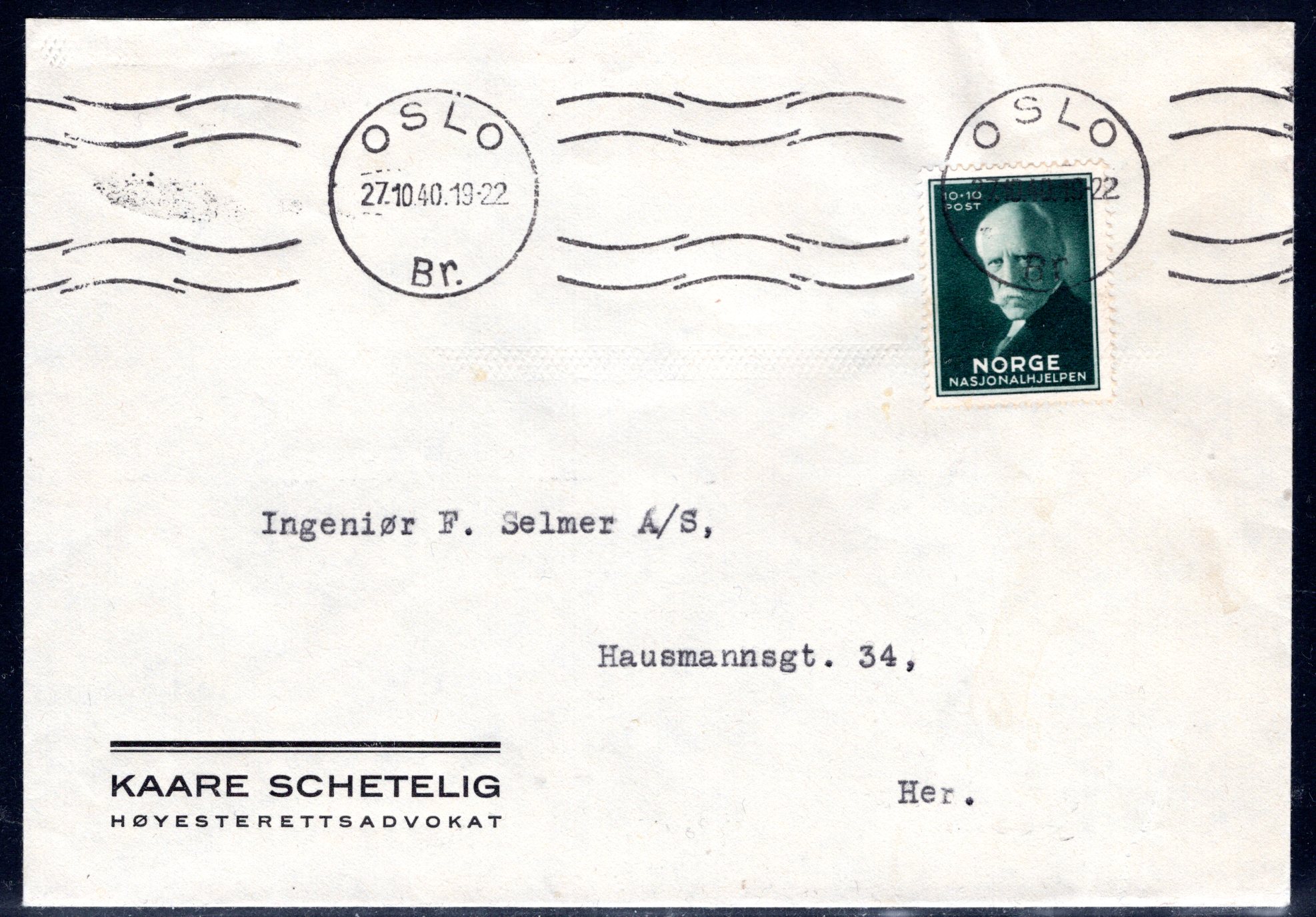 Firmabrev med NK 233 stemplet Oslo 1940 se scan