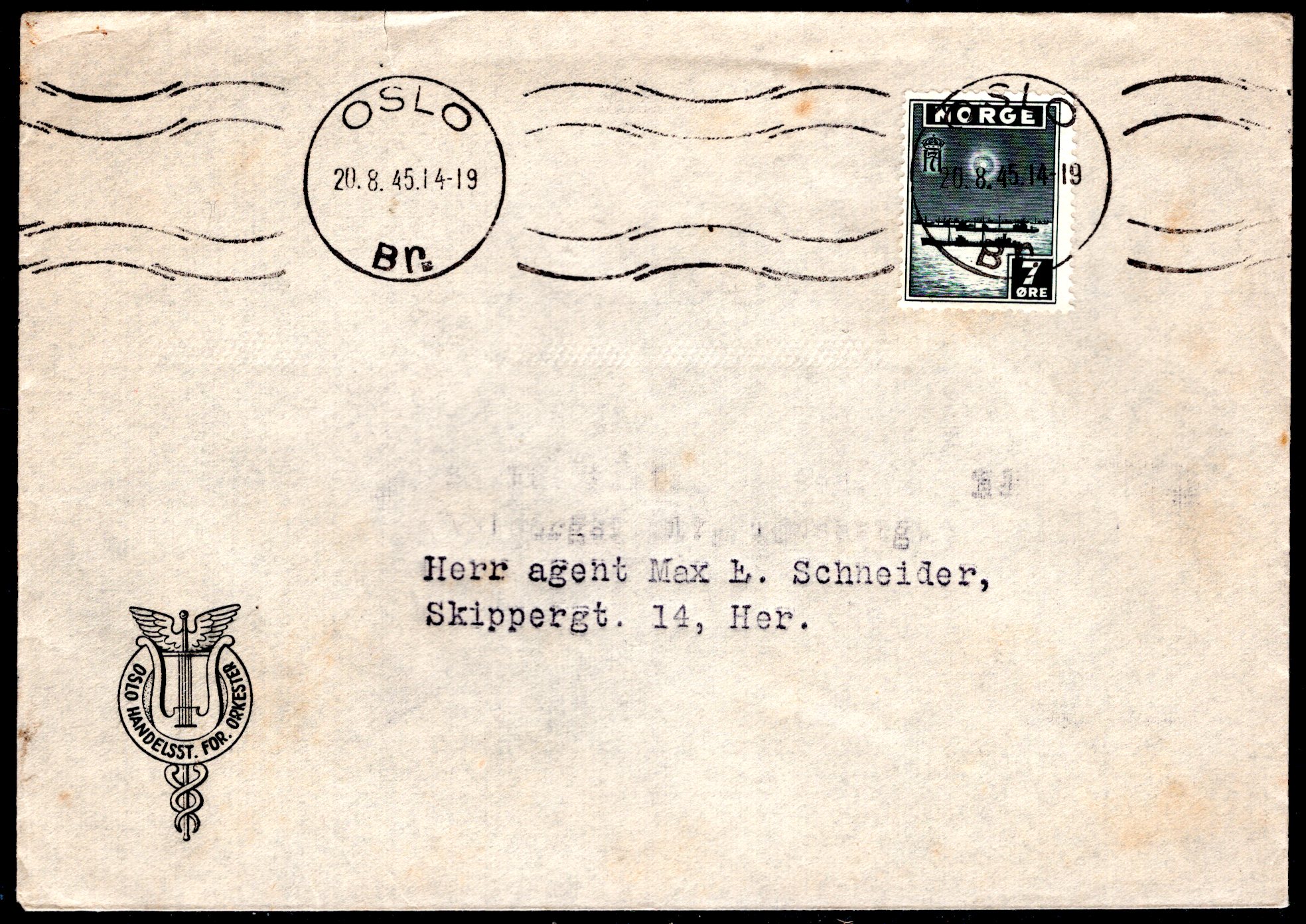 Firmabrev med NK 332 stemplet Oslo 1945 se scan