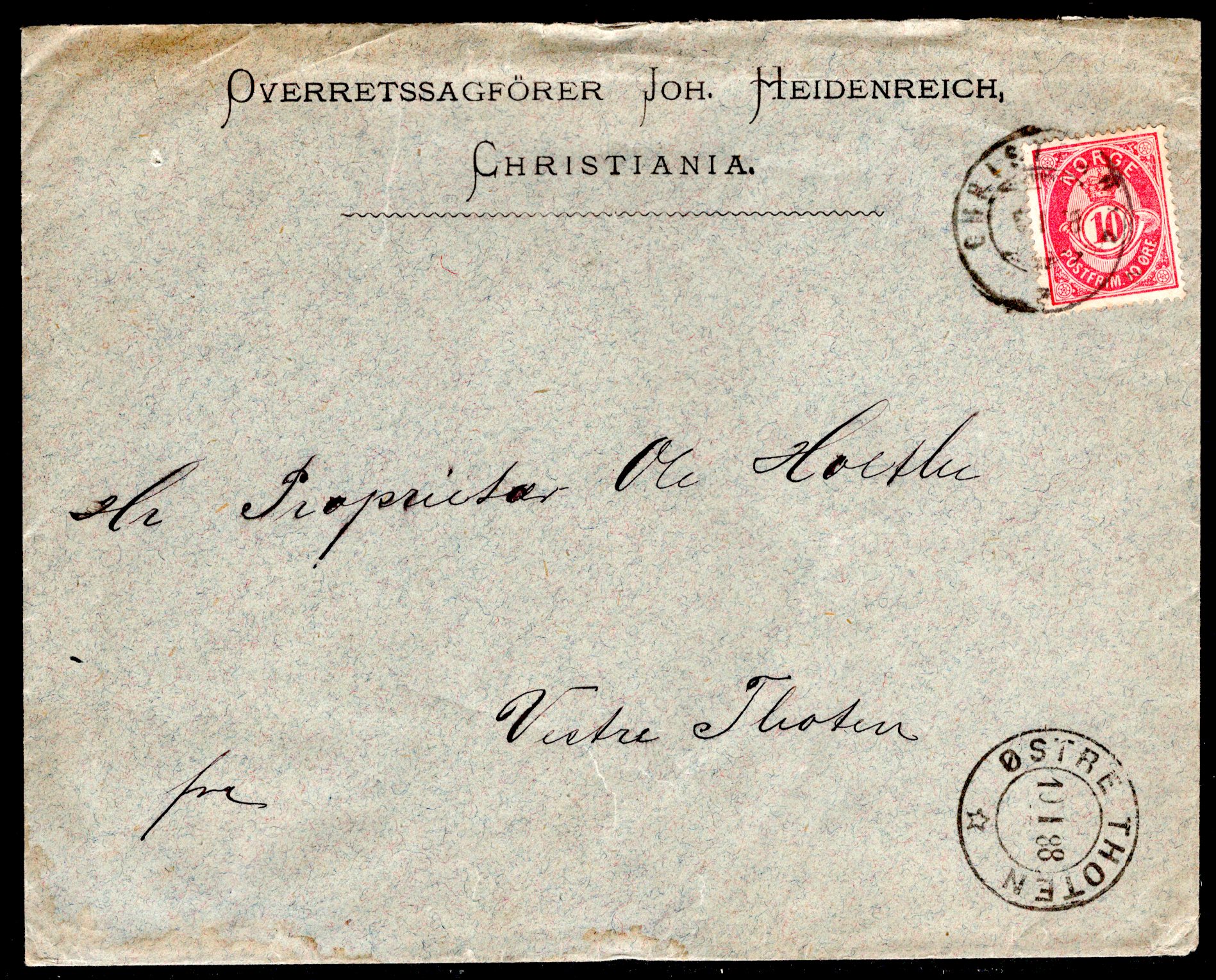 firmabrev stemplet Christiania 1888 ankst Østre Thoten se scan