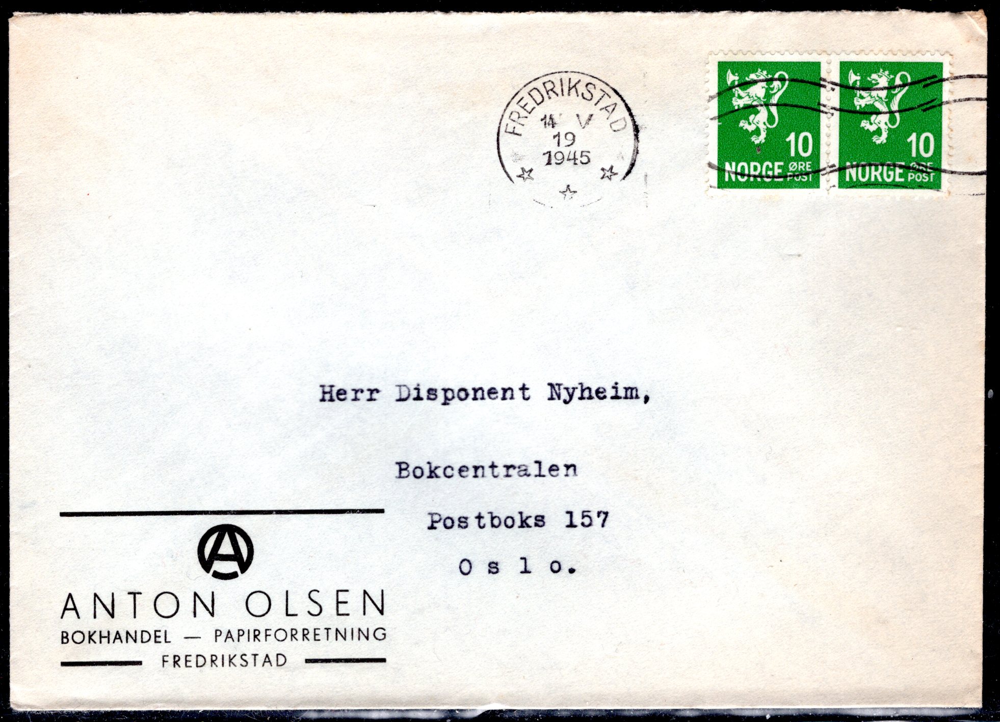 Firmabrev stemplet Fredrikstad 1945 se scan