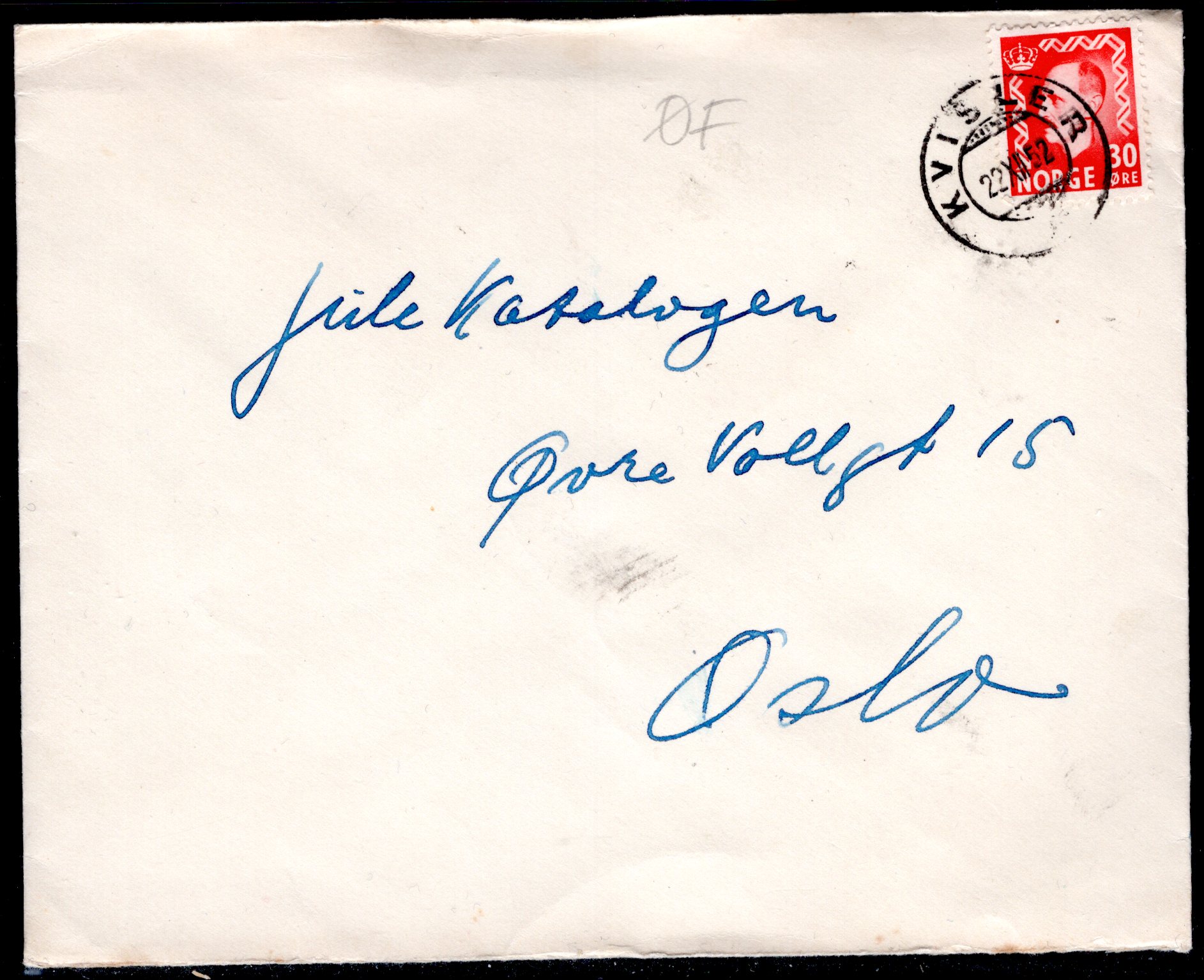 brev stemplet Kvisler 1952 se scan